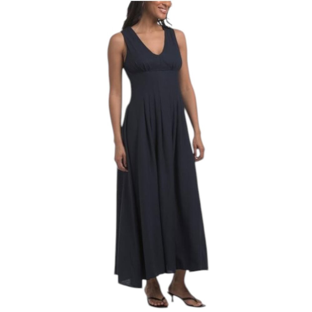 TAYLOR Linen Blend Pintuck Pleated Maxi Dress